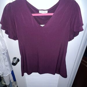 Calvin Klein Plum Ruffle Sleeve Blouse